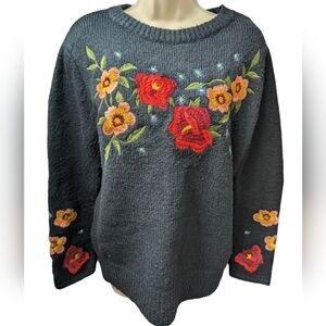 Cliche Wool Blend Embroidered Crewneck Sweater Sz S